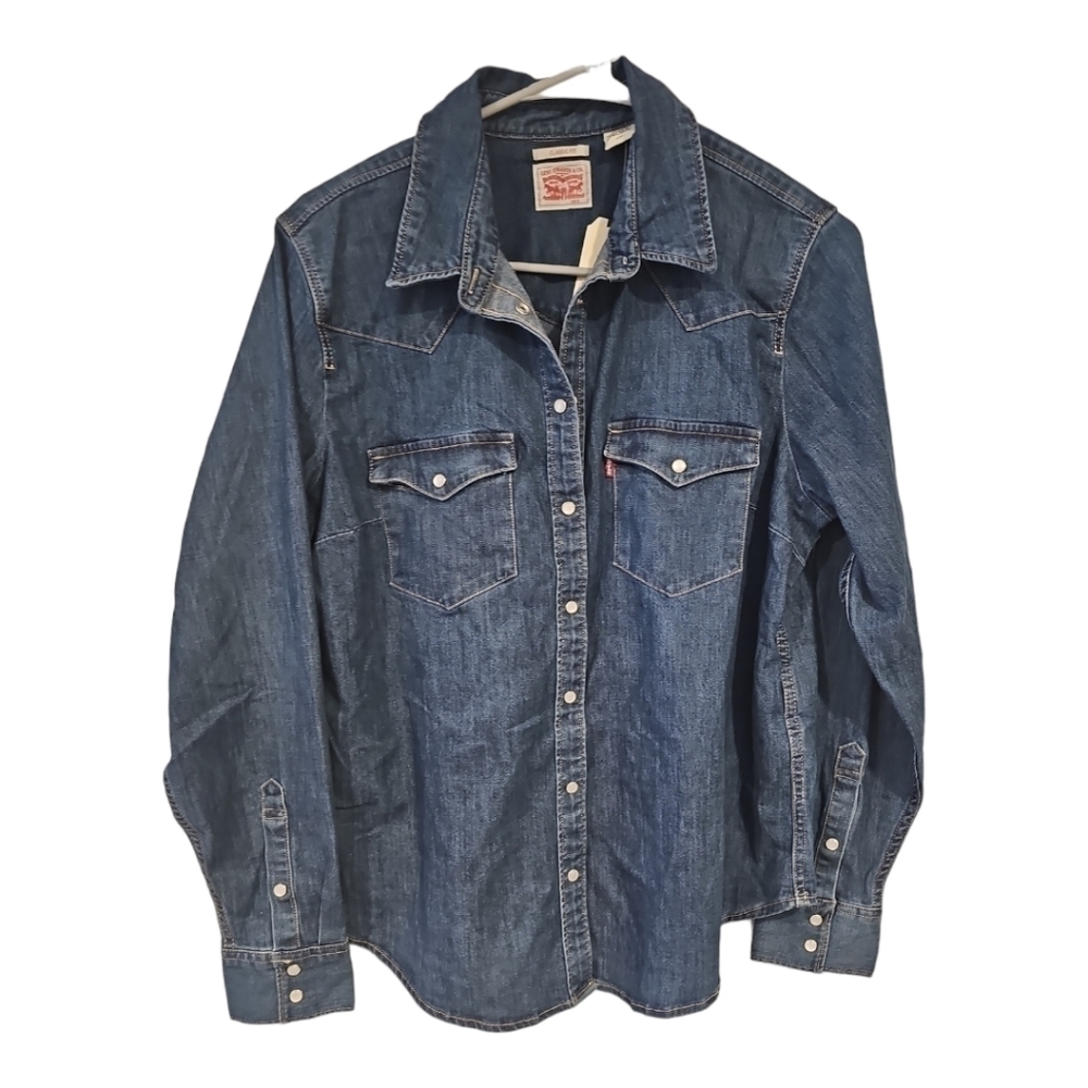 WOMEN'S Levi Strauss & Co Ultimate Western Cotton Denim Shirt Sz M L - Picture 5 of 13